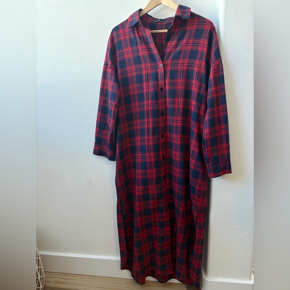 Zanzea Red and Black Plaid Maxi Dress